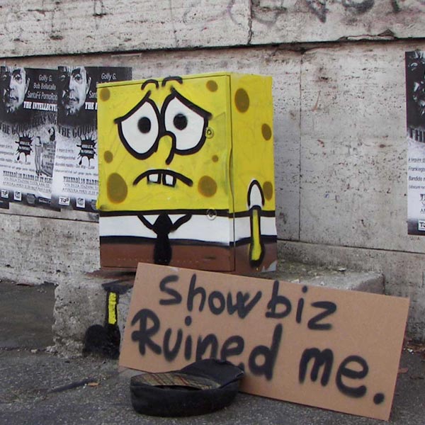 Street art Spongebob painted on a Electric cabinet in the streets of Rome, Italy. 